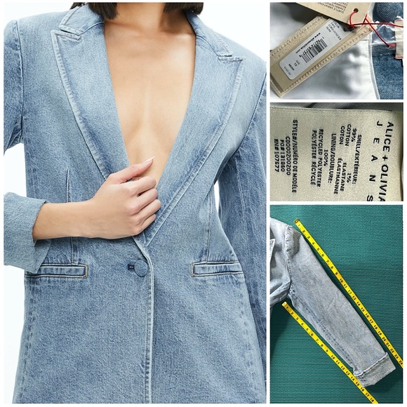 Alice + Olivia Justine Denim Rolled Cuff Blazer Jacket - Picture 15 of 16